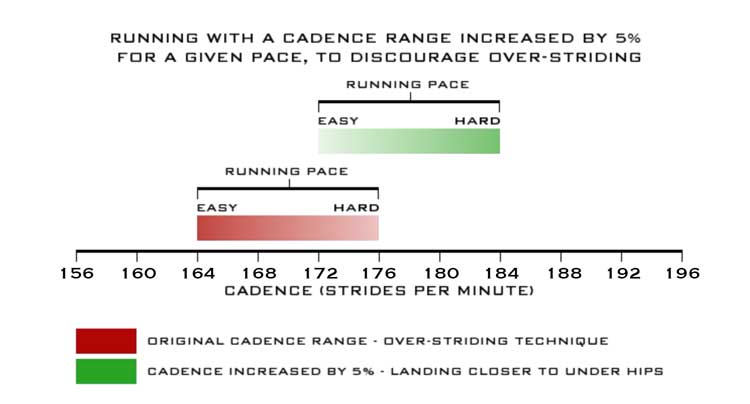 Running cadence chart showing step rate at different paces